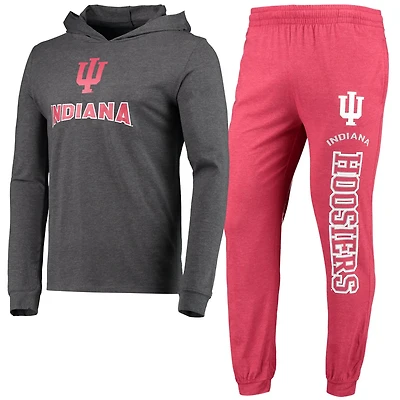 Concepts Sport Heather Charcoal Indiana Hoosiers Meter Long Sleeve Hoodie T-Shirt  Jogger Pajama Set