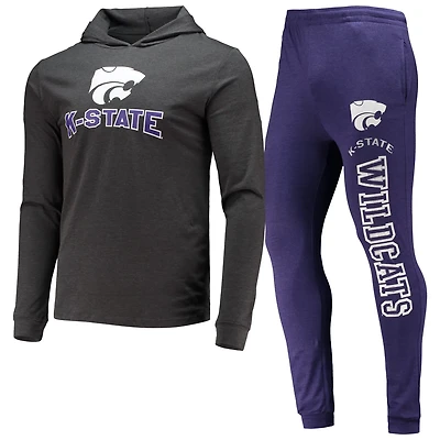 Concepts Sport Heather Charcoal Kansas State Wildcats Meter Long Sleeve Hoodie Top Jogger Pajama Set