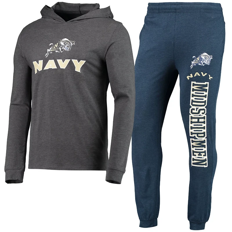 Concepts Sport Heather Charcoal Midshipmen Meter Long Sleeve Hoodie T-Shirt  Jogger Pajama Set