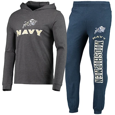 Concepts Sport Heather Charcoal Midshipmen Meter Long Sleeve Hoodie T-Shirt Jogger Pajama Set