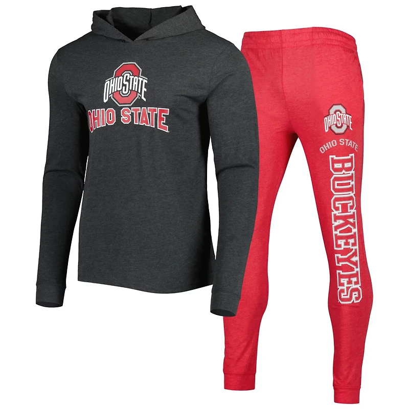 Concepts Sport Heather Charcoal Ohio State Buckeyes Meter Long Sleeve Hoodie T-Shirt  Jogger Pajama Set