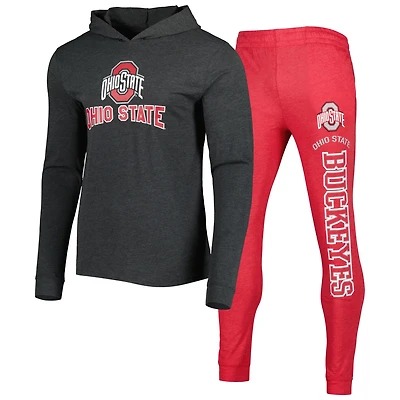 Concepts Sport Heather Charcoal Ohio State Buckeyes Meter Long Sleeve Hoodie T-Shirt  Jogger Pajama Set