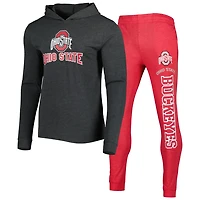 Concepts Sport Heather Charcoal Ohio State Buckeyes Meter Long Sleeve Hoodie T-Shirt  Jogger Pajama Set