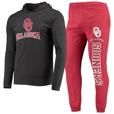 Concepts Sport Heather Charcoal Oklahoma Sooners Meter Long Sleeve Hoodie T-Shirt  Jogger Pajama Set