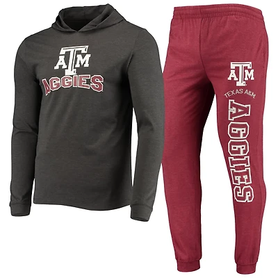 Concepts Sport Heather Charcoal Texas AM Aggies Meter Long Sleeve Hoodie T-Shirt  Jogger Pajama Set