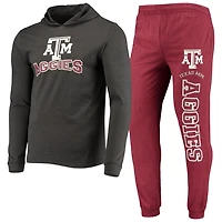 Concepts Sport Heather Charcoal Texas AM Aggies Meter Long Sleeve Hoodie T-Shirt  Jogger Pajama Set