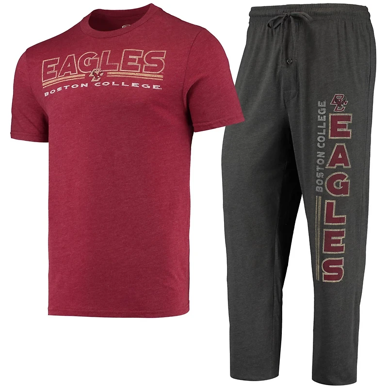 Concepts Sport Heathered Charcoal/Maroon Boston College Eagles Meter T-Shirt Pants Sleep Set