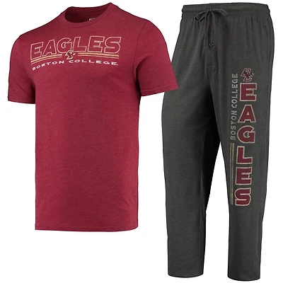 Concepts Sport Heathered Charcoal/Maroon Boston College Eagles Meter T-Shirt  Pants Sleep Set