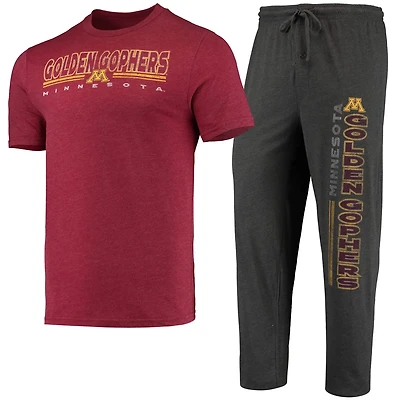 Concepts Sport Heathered Charcoal/Maroon Minnesota Golden Gophers Meter T-Shirt  Pants Sleep Set