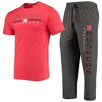 Concepts Sport Heathered Charcoal/Scarlet Nebraska Huskers Meter T-Shirt  Pants Sleep Set