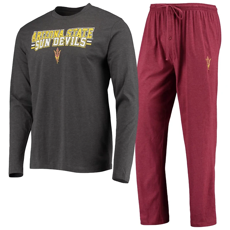 Concepts Sport Heathered Charcoal Arizona State Sun Devils Meter Long Sleeve T-Shirt  Pants Sleep Set