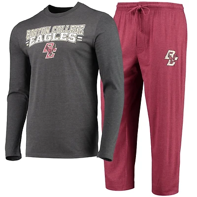 Concepts Sport Heathered Charcoal Boston College Eagles Meter Long Sleeve T-Shirt  Pants Sleep Set
