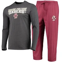 Concepts Sport Heathered Charcoal Boston College Eagles Meter Long Sleeve T-Shirt  Pants Sleep Set
