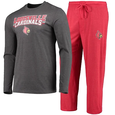 Concepts Sport Heathered Charcoal Louisville Cardinals Meter Long Sleeve T-Shirt  Pants Sleep Set