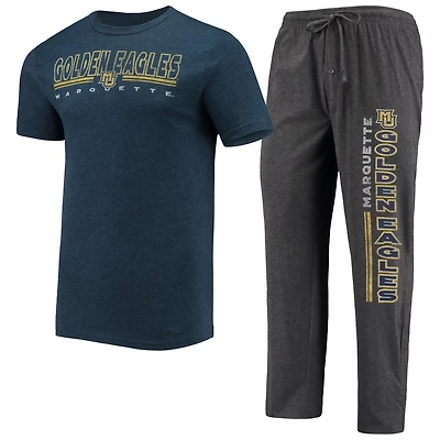 Concepts Sport Heathered Charcoal Marquette Golden Eagles Meter T-Shirt  Pants Sleep Set