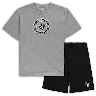 Concepts Sport Heathered Gray/ Brooklyn Nets Big  Tall T-Shirt Shorts Sleep Set