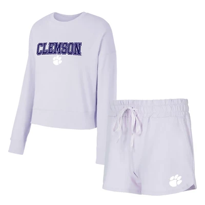 Concepts Sport Light Clemson Tigers Elevation Tri-Blend Long Sleeve Top  Short Set