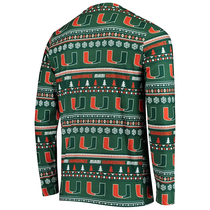 Concepts Sport Miami Hurricanes Ugly Sweater Knit Long Sleeve Top and Pant Set
