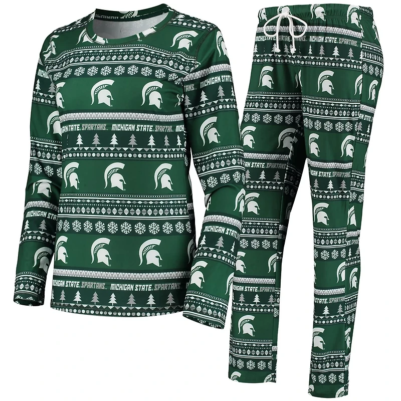 Concepts Sport Michigan State Spartans Holiday Long Sleeve T-Shirt  Pants Sleep Set
