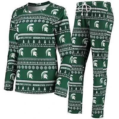 Concepts Sport Michigan State Spartans Holiday Long Sleeve T-Shirt  Pants Sleep Set