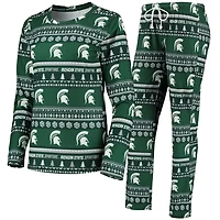 Concepts Sport Michigan State Spartans Holiday Long Sleeve T-Shirt  Pants Sleep Set