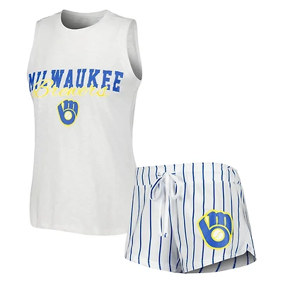 Concepts Sport Milwaukee Brewers Reel Pinstripe Tank Top  Shorts Sleep Set