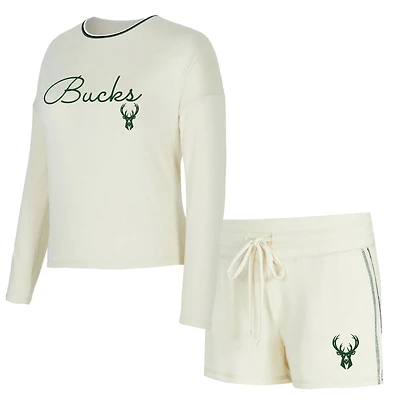 Concepts Sport Milwaukee Bucks Kaki Hacci Knit Long Sleeve Top  Shorts Set