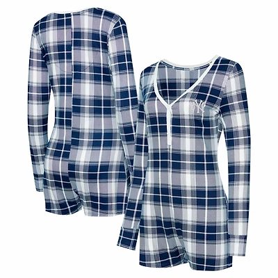 Concepts Sport New York Yankees Ashford Plaid V-Neck Knit Romper