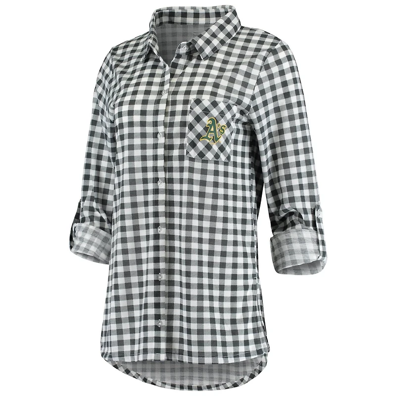 Concepts Sport Oakland Athletics Wanderer Long Sleeve Button-Up Nightshirt