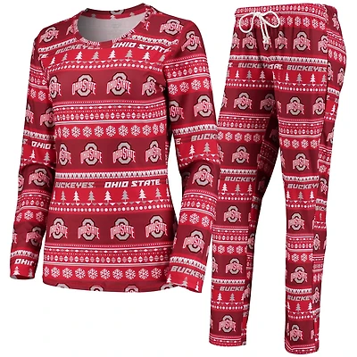 Concepts Sport Ohio State Buckeyes Holiday Long Sleeve T-Shirt  Pants Sleep Set