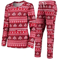 Concepts Sport Ohio State Buckeyes Holiday Long Sleeve T-Shirt  Pants Sleep Set