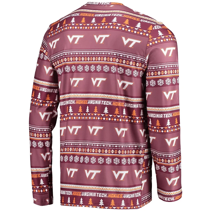 Concepts Sport Virginia Tech Hokies Ugly Sweater Long Sleeve T-Shirt and Pants Sleep Set