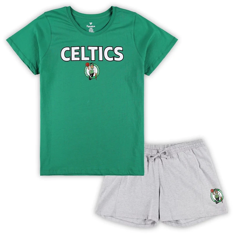 Fanatics Kelly /Heather Gray Boston Celtics Plus T-Shirt  Shorts Combo Set