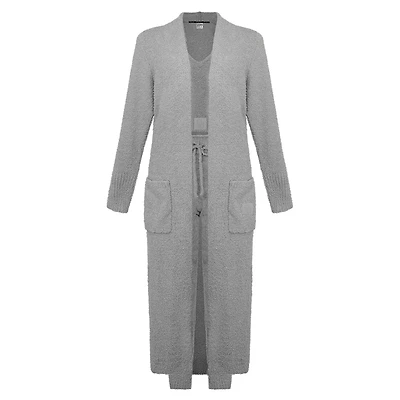 Oklahoma Sooners Three-Piece Fuzzy Knit Cropped Tank Top Jogger Pants Longline Cardigan Set