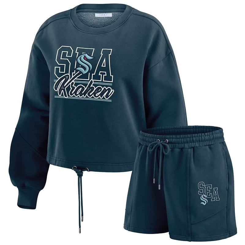 WEAR by Erin Andrews Deep Sea Seattle Kraken Washed Fleece Sweatshirt  Shorts Lounge Set