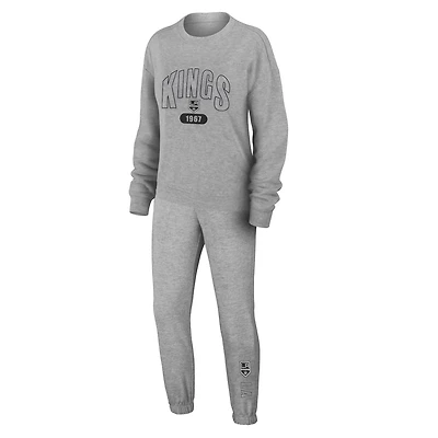 WEAR by Erin Andrews Los Angeles Kings Knit Long Sleeve Tri-Blend T-Shirt  Pants Sleep Set