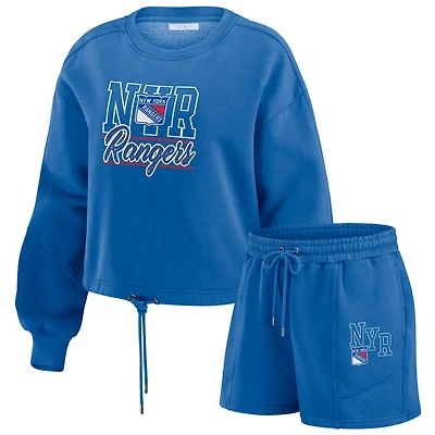 WEAR by Erin Andrews New York Rangers Washed Fleece Sweatshirt  Shorts Lounge Set