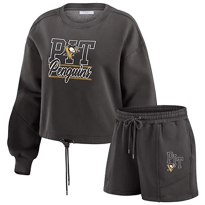 WEAR by Erin Andrews Pittsburgh Penguins Washed Fleece Sweatshirt  Shorts Lounge Set