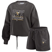WEAR by Erin Andrews Pittsburgh Penguins Washed Fleece Sweatshirt  Shorts Lounge Set