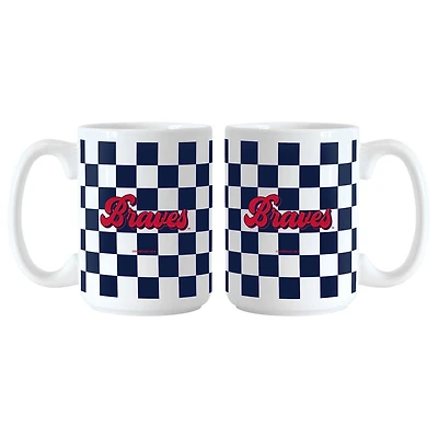 Atlanta Braves 2-Pack 15oz Checkered Wordmark Mug Set