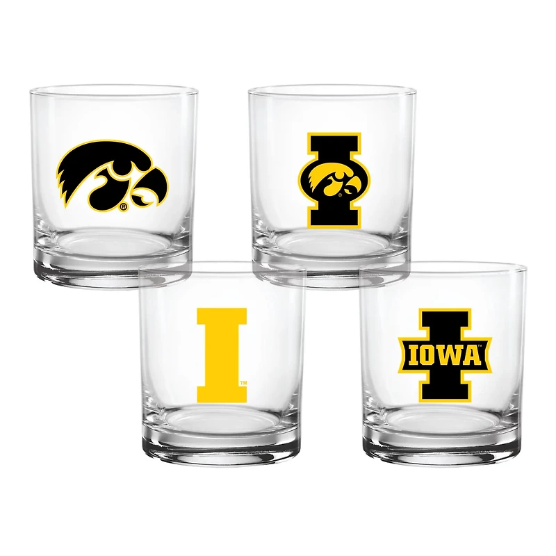 Iowa Hawkeyes 4-Pack Collector's 14oz Rocks Glass Set