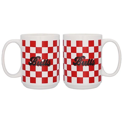 Logo Brands Chicago Bulls 2-Pack 15oz Checkered Wordmark Mug Set