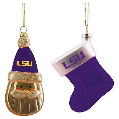LSU Tigers Two-Pack Santa Stocking Blown Glass Ornament Set
