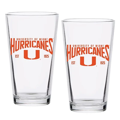 Miami Hurricanes 16oz Established Pint Glass Two-Set