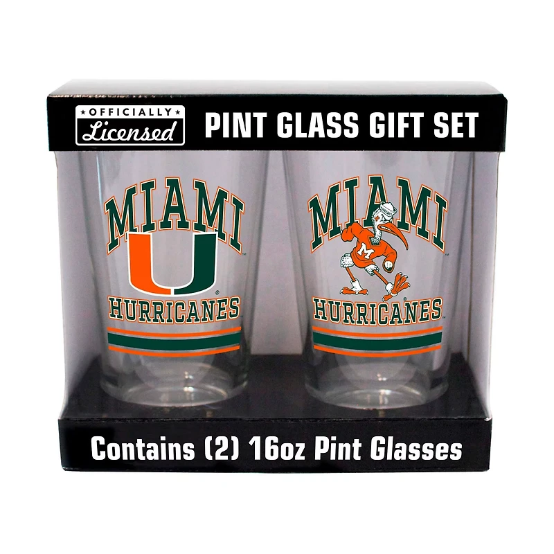 Miami Hurricanes 16oz Pint Glass Two Pack
