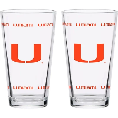 Miami Hurricanes Two-Pack Knockout 16oz Pint Glass Set
