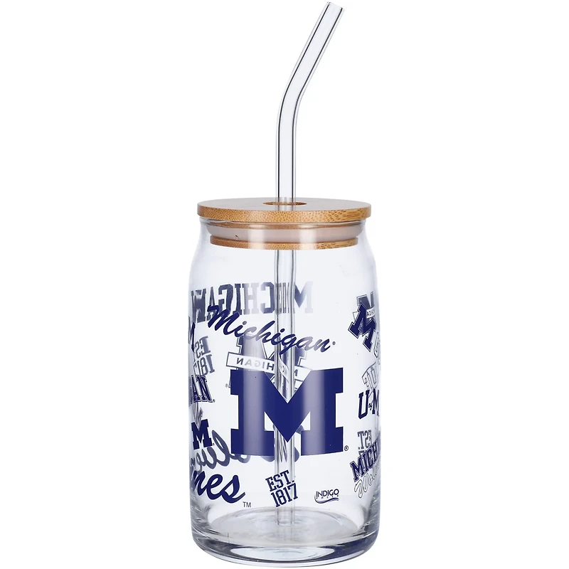 Michigan Wolverines 16oz Can Glass with Straw