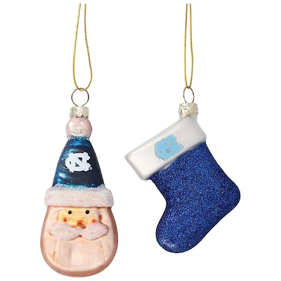 North Carolina Tar Heels Two-Pack Santa  Stocking Blown Glass Ornament Set