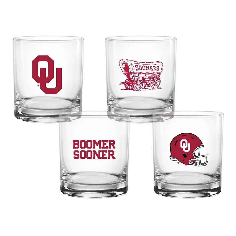 Oklahoma Sooners 4-Pack Collector's 14oz Rocks Glass Set