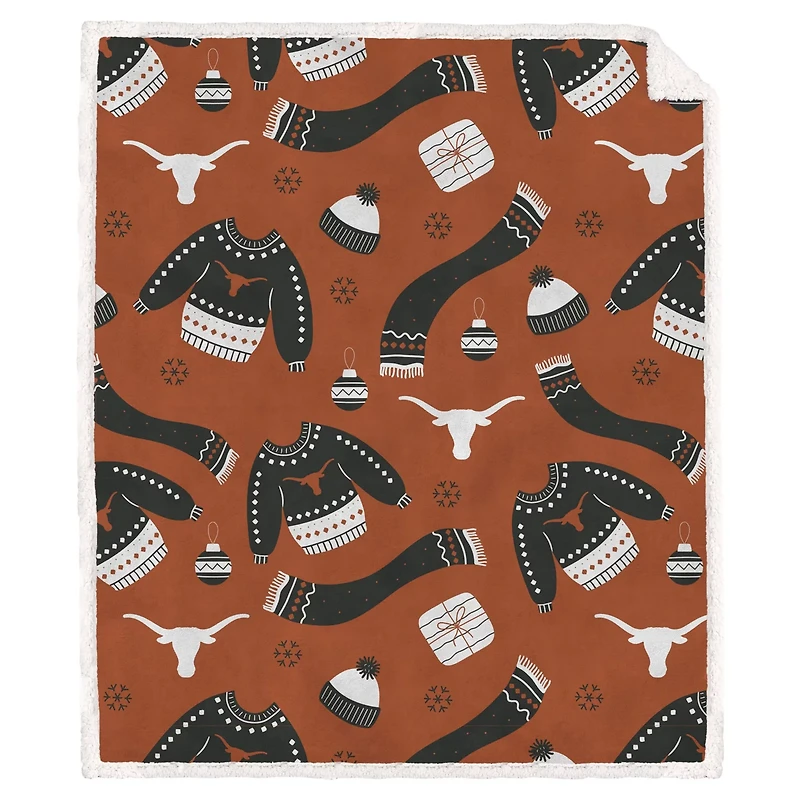 Pegasus Texas Longhorns 60" x 70" Ugly Sweater Flannel Fleece Sherpa Blanket
